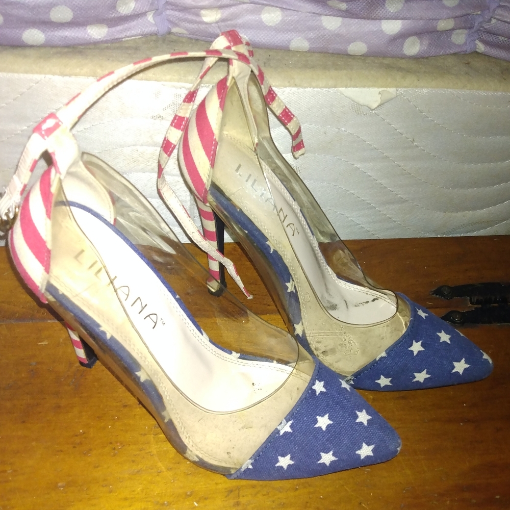 Novelty patriotic ankle strap Stars and stripes along with clear plastic sides
